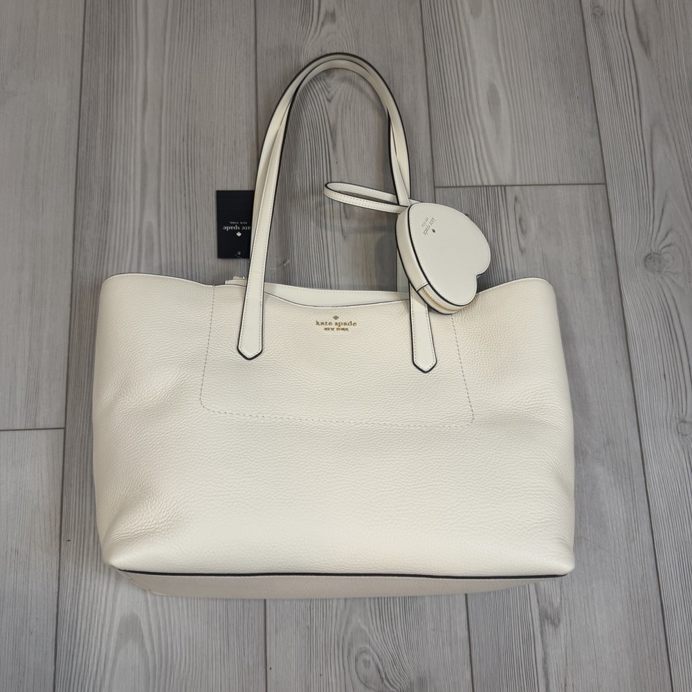 NWT Kate Spade KN624 Cece Pebbled Leather Large Tote Set In Meringue BEIGE - Picture 3 of 13
